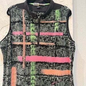 Jamie Sadock Black Zip-Up Top with Pink and Green Highlights